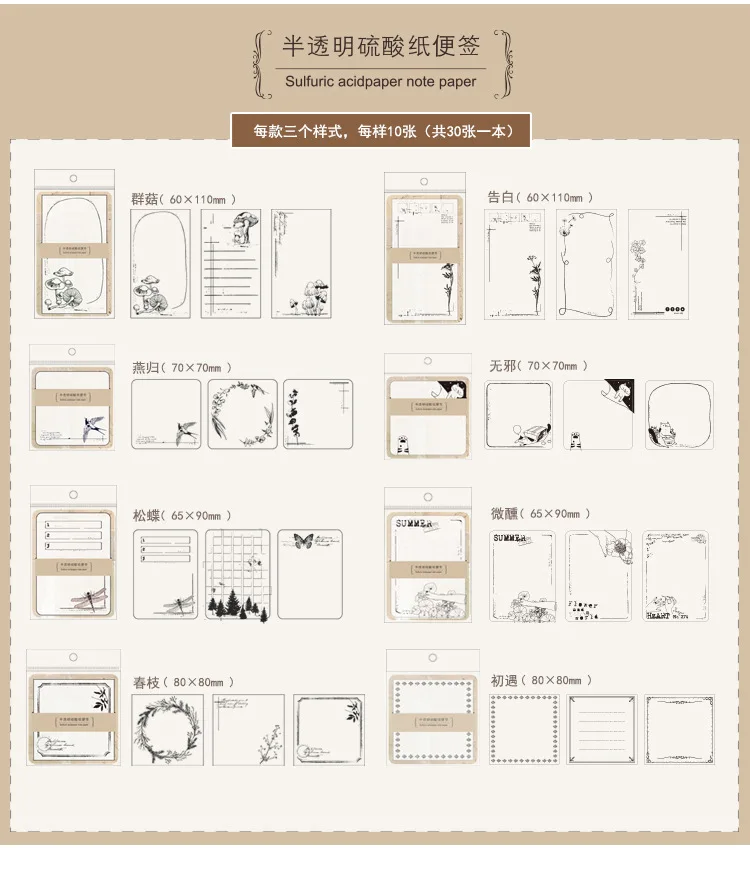 30 шт./упак. Винтаж Блокнот серной кислоты заметки планировщик Прозрачный фон Памятка листы для журнал канцелярские принадлежности