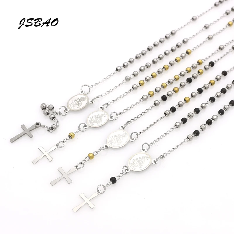 

JSBAO Womens 5 Size Necklace High Quality Stainless Steel Rosary Pendant Sacred Cross Necklace For Women Necklace Jewelry