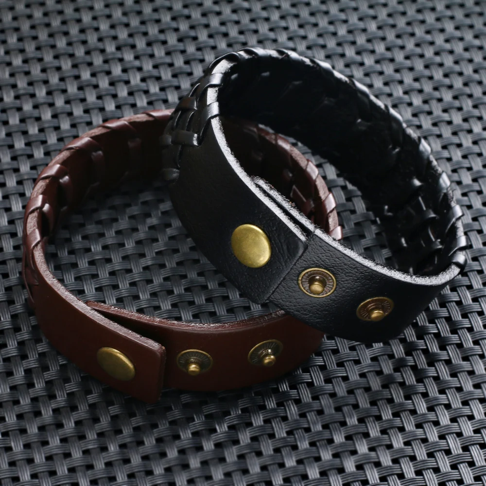 Bracelet Jewelry Handmade Weave PU Leather Vintage Bracelets Bangles Cuff Men
