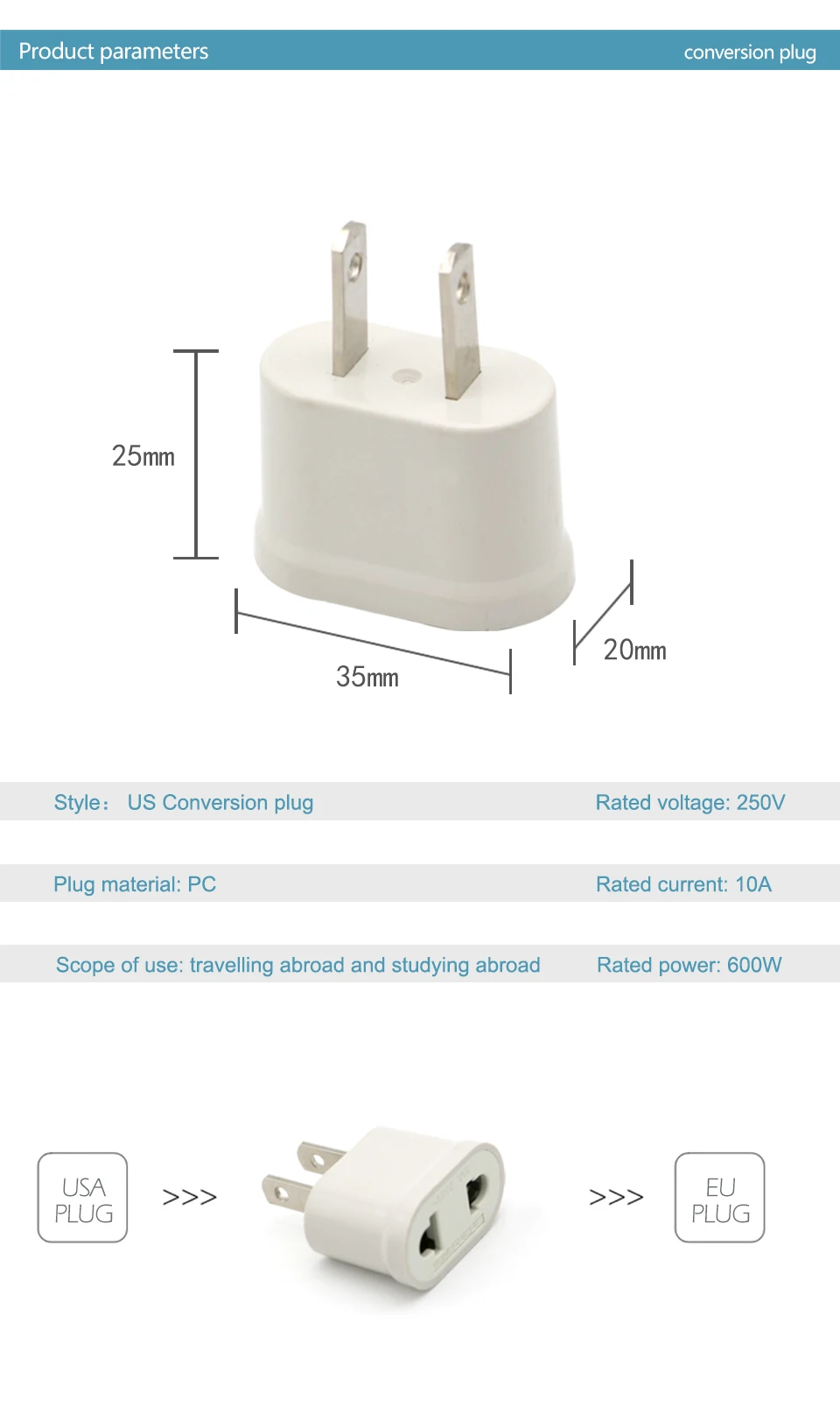 1PC US Adapter Plug EU to US Travel Wall Electrical Power Charge Outlet Sockets 2 Pin Plug Socket Euro Europe To USA (7)