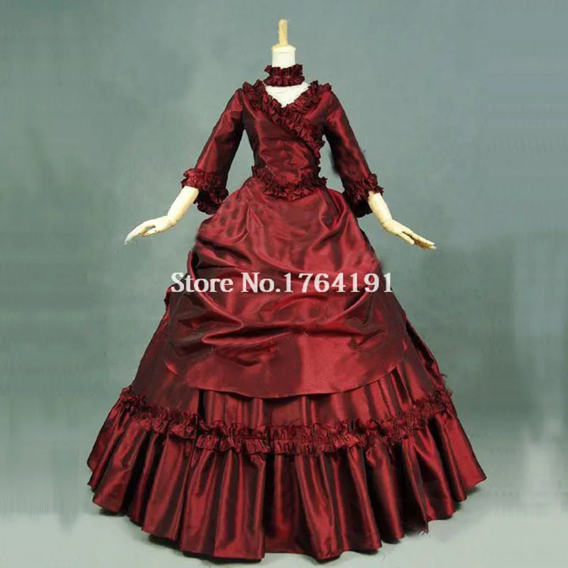 

Red Burgundy Masquerade Bustle Dresses Women Steampunk Victorian Southern Belle Ball Gowns Costumes