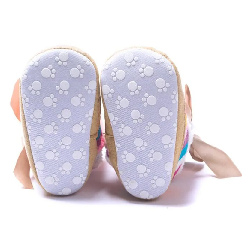 1 пара ботинки для новорожденных девочек для маленьких девочек Радуга Мягкая подошва, с бантом для снежной погоды; полусапожки с мягкой детский пинетки для младенцев зимние сапоги детские сапоги# L5