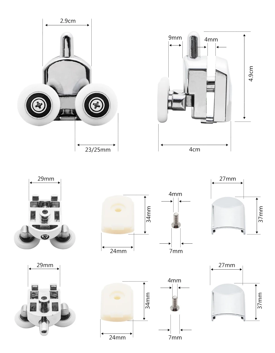 4 шт.-8 шт./компл. ролики для душевой двери Runner 23 мм/25 мм Двойные колеса из цинкового сплава Замена раздвижной душевой двери роликовый подшипник колеса