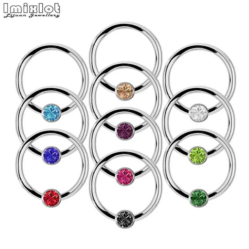 

10PCS Steel CBR Piercings BCR Gem Closure Nipple Lip Eyebrow Nose Ring Crystal Daith Rook Ear Septum Helix Tragus Piercings 16G