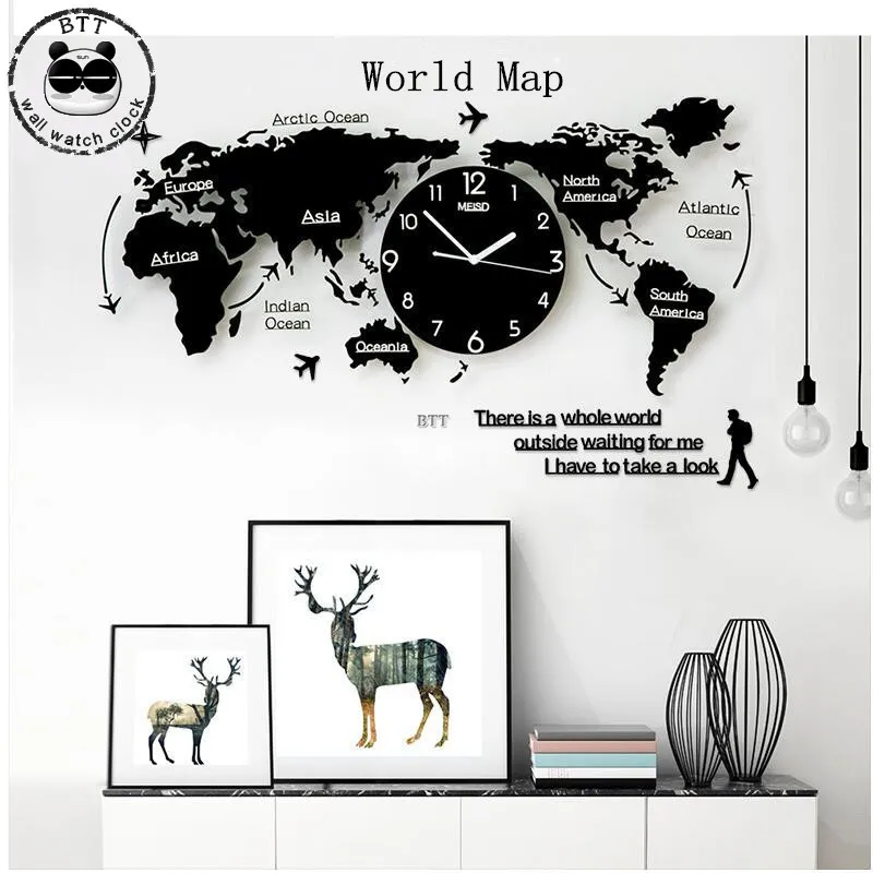 

Large World Map Wall Clock Simple Nordic Modern Geometric Creative Decoration Clock Home Decor