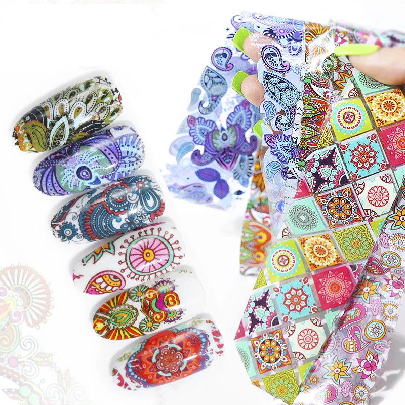 

10pcs Colorful Nail Foils Set Holographic Foils Set Flower Starry Paper Transfer Full Wraps Manicure Charm Sticker Decal