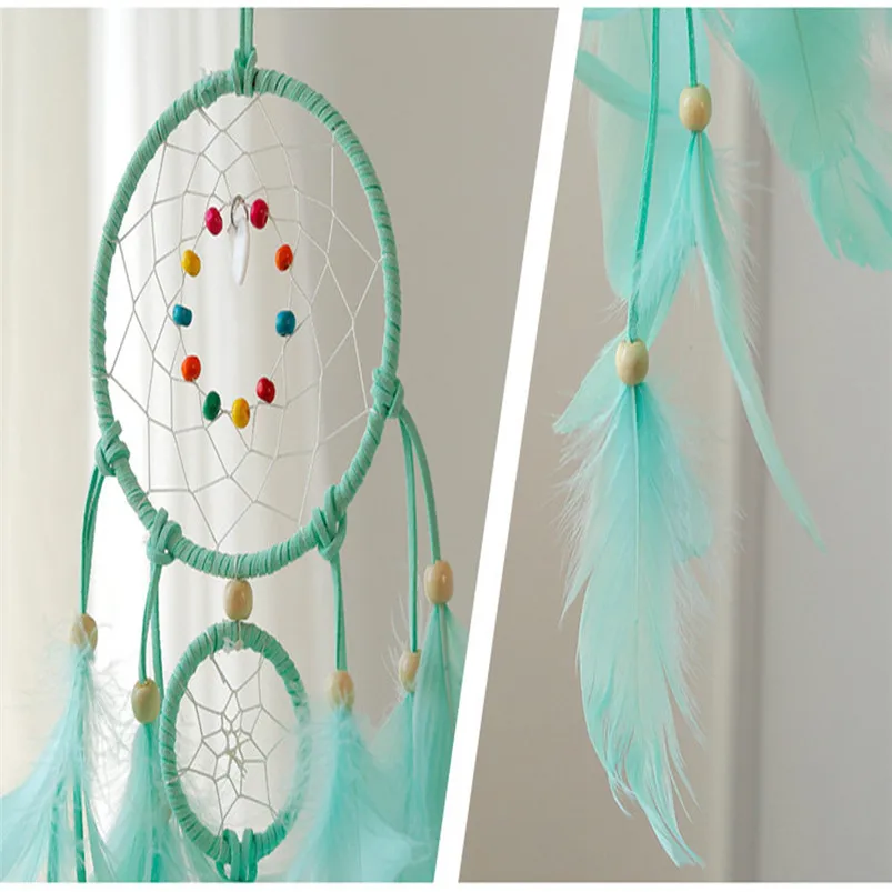 Dream Catcher Handmade Dreamcatcher Feathers Night Light Girl Room Bell Bedroom Romantic Hanging Decoration Home Decor 35JY2416