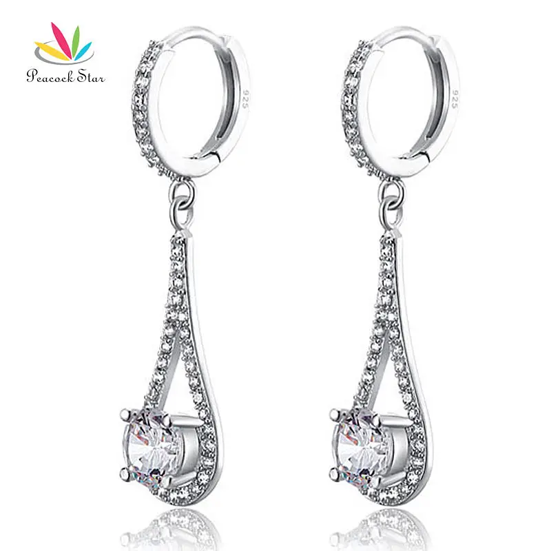 Серьги подвески Павлин из серебра 925 пробы 1 карат|dangle earrings|peacock star925 sterling |
