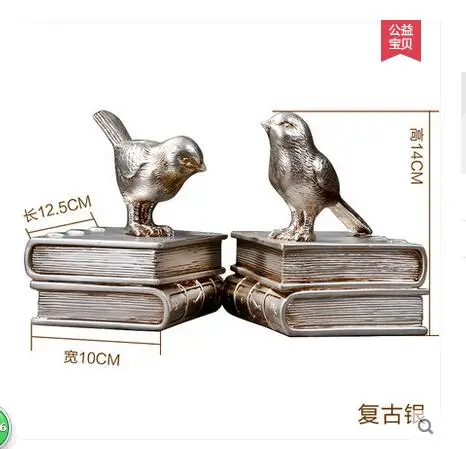 الفن النمط الأوروبي خزانة الدراسة الحلي الرجعية الطيور الدفتين رف الكتب الإبداعي ديكور كتاب تأثيث المنزل bookend الأمريكية