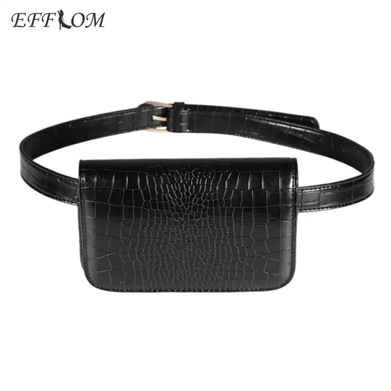 

Vintage Waist Bag Women Fanny Pack Alligator PU Leather Belt Bag Waist Pack Travel Belt Wallets Ladies Fit 5.5 inches Phones