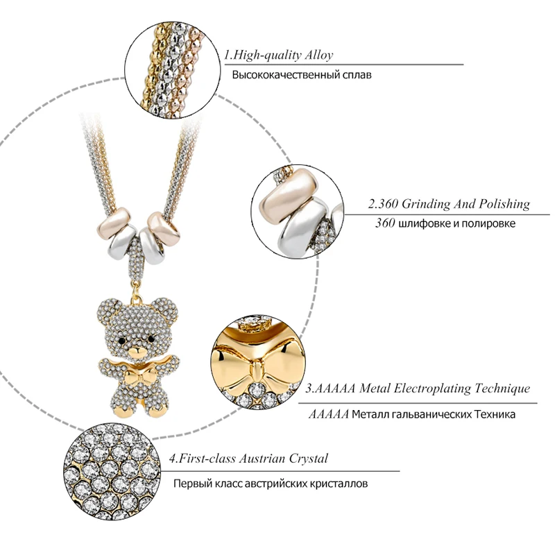 LongWay Золотая длинная Хрустальная подвеска милый Мишка Ожерелье для женщин дизайн Стразы ожерелье модное ювелирное изделие SNE140166
