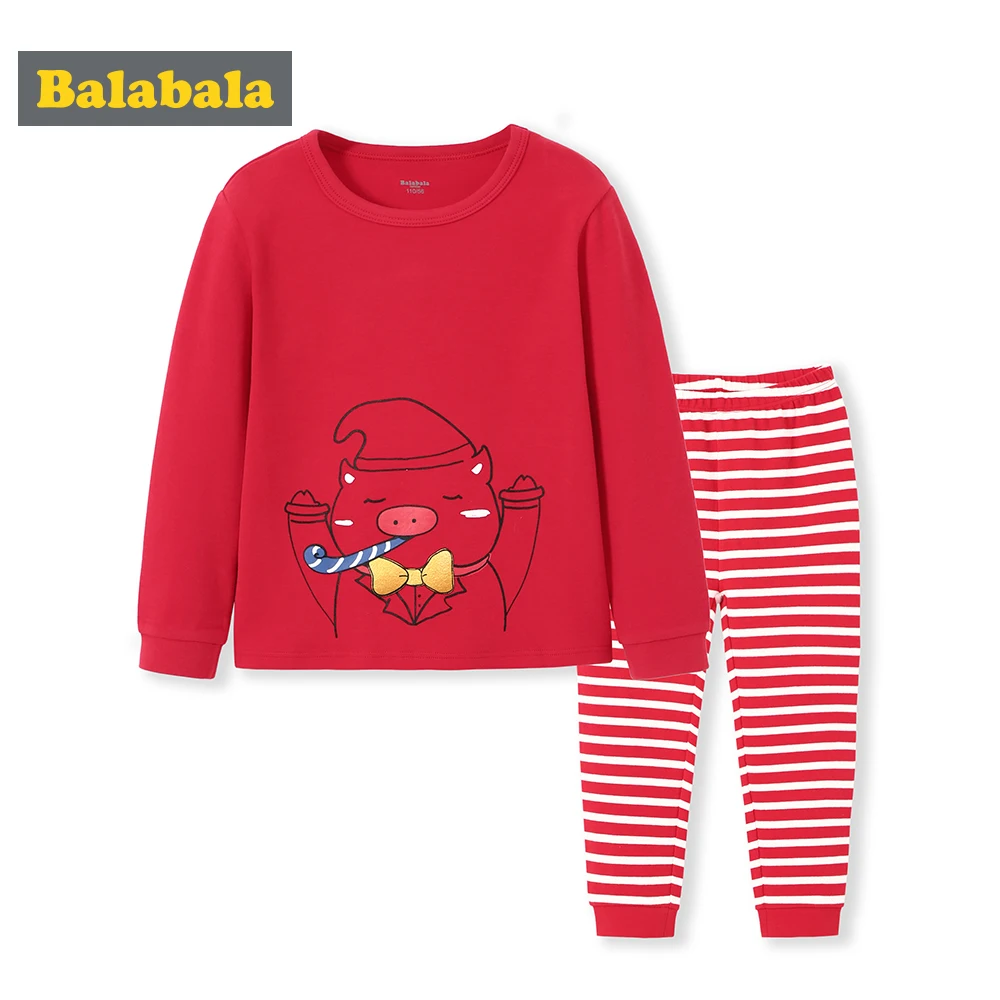 Baratos Balabala niños niñas 2 piezas de algodón suave pijamas conjunto niños niño niña niño 2 piezas cerdo rojo conjunto de pijamas de ropa de primavera