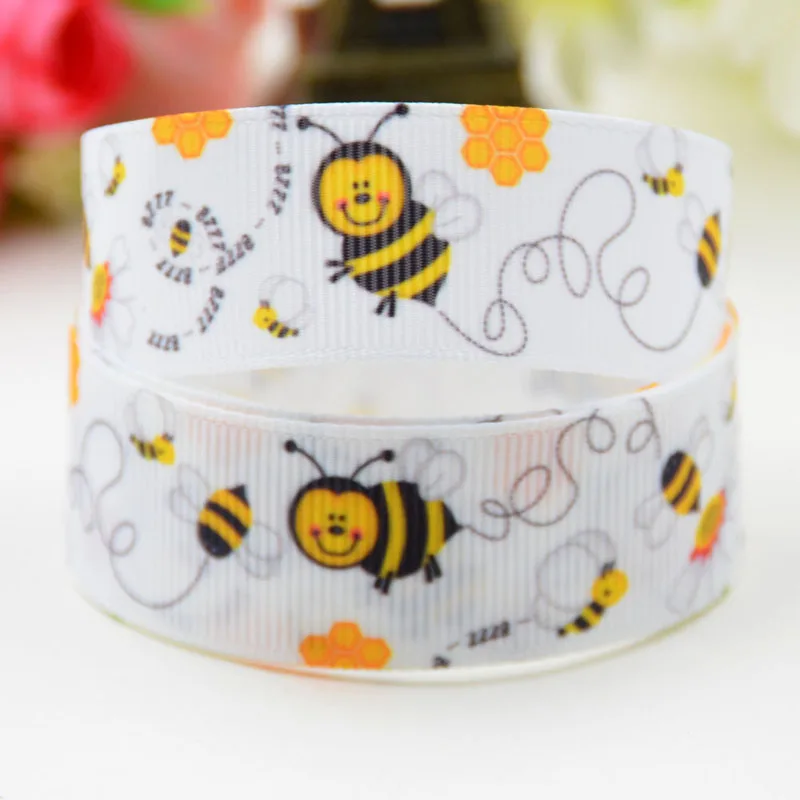 

7/8'' (22mm) Bee Cartoon Character printed Grosgrain Ribbon party decoration satin ribbons X-01592 OEM 10 Yards