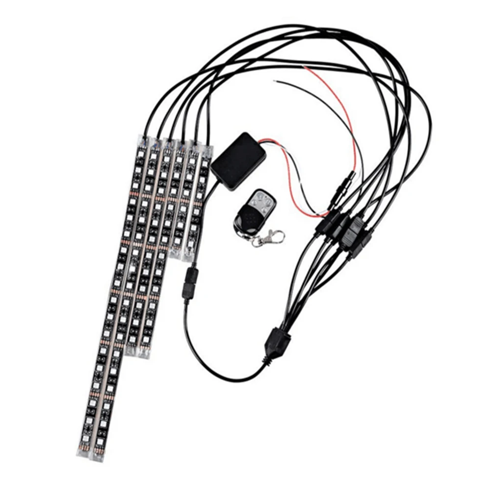 

1 Drag 6 Car Motorcycle LED Atmosphere Decorative Strip Accent Glow Flexible Lights RGB Multi-Color Strip Light Remote Controlle