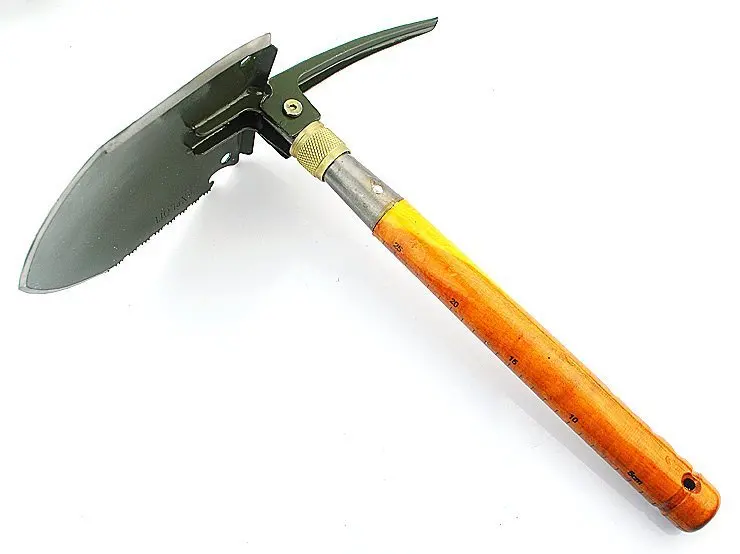 Authentic German EXPOLIT wooden handle multi function folding shovel