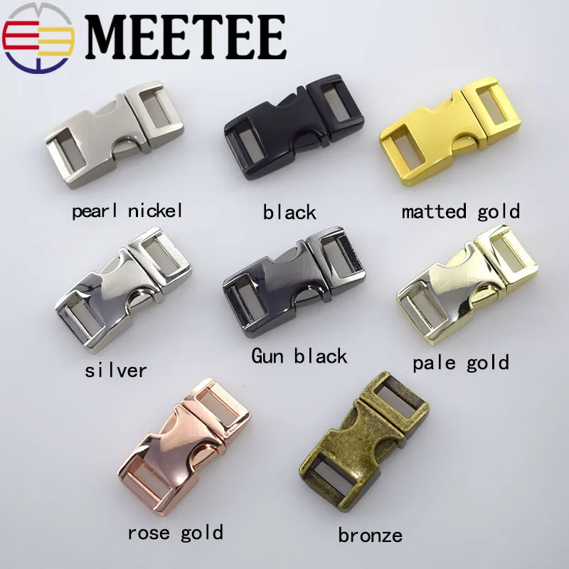 

5pcs Meetee 10mm Side Release Curved Metal Paracord Buckles Clasps Small Dog Collar Clips Paracord for Backpack Webbing H6-2