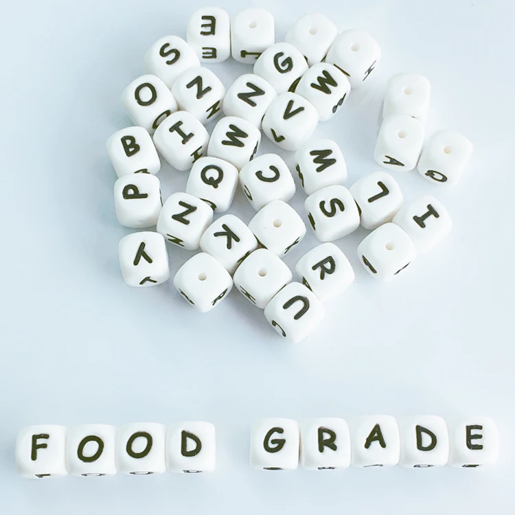 100pc Silicone Letter Beads for Insert Name on Pacifier Chain Clips 10MM 12MM Chewing Alphabet Beads for Baby Necklace Teethers