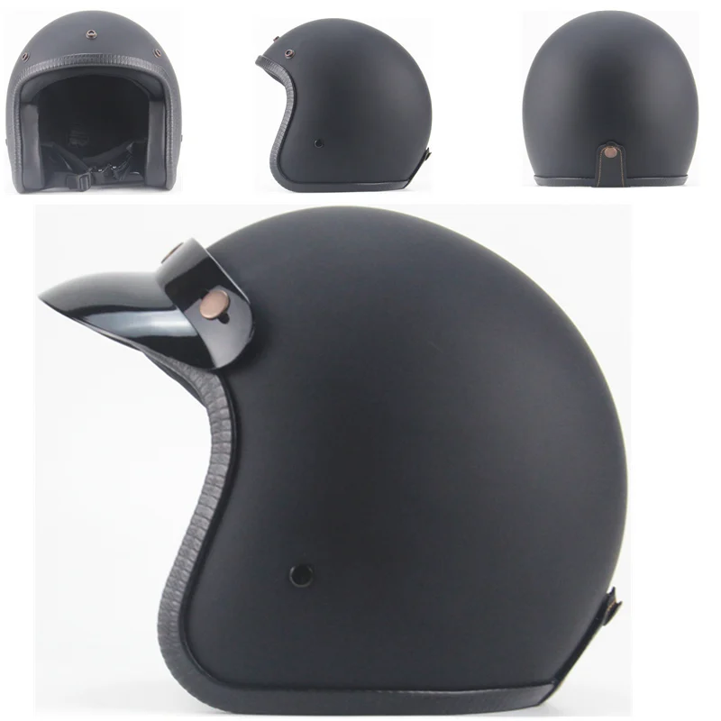 Кожаный винтажный moto rcycle шлем jet capacetes de moto ciclista cascos para moto Кафе racer с открытым лицом - Цвет: Matte Black