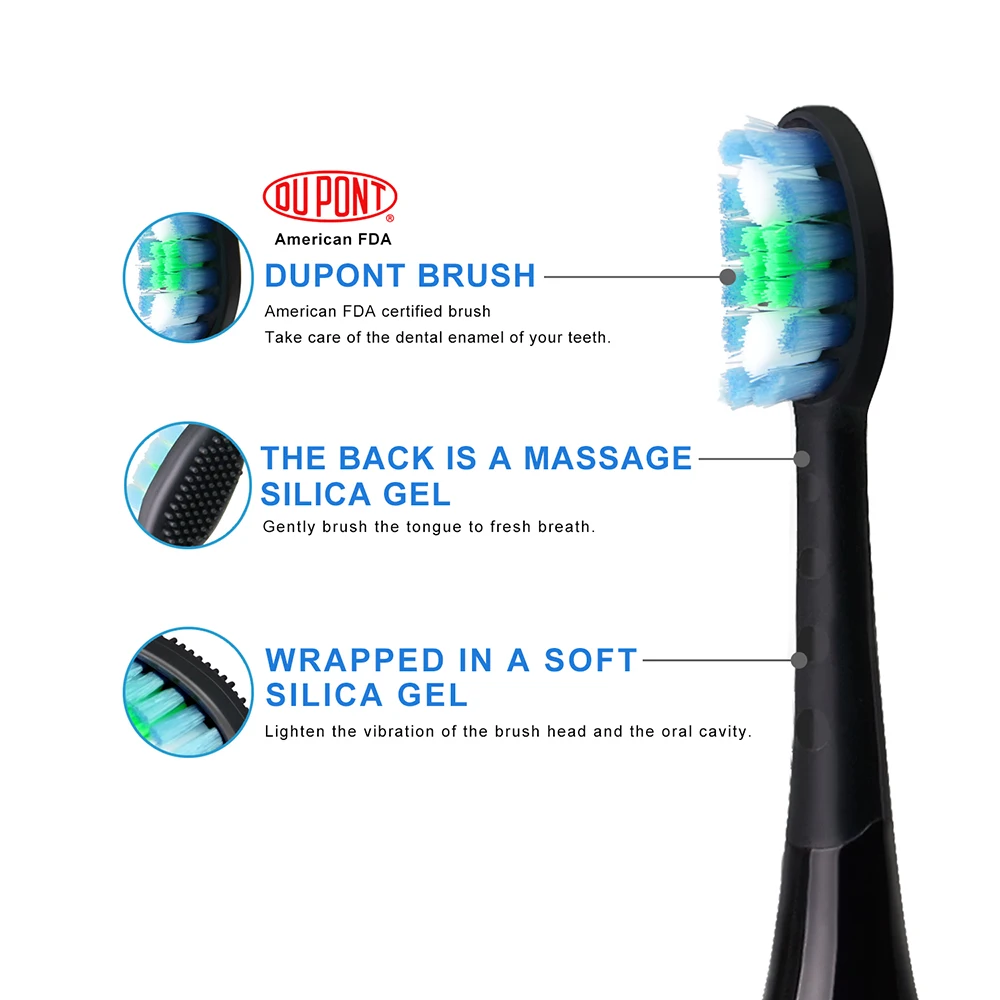 Rechargeable Electric Toothbrush Black Rotating USB Charge Battery Operated Sonic Type Waterproof Teethbrush 4pcs Brush Heads Rechargeable Electric Toothbrush Black Rotating USB Charge Battery Operated Sonic Type Waterproof Teethbrush 4pcs Brush Heads