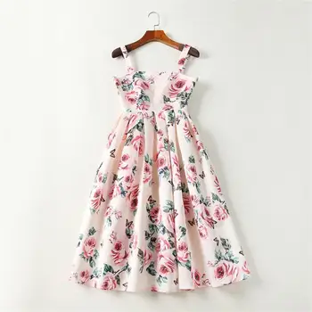

Women Summer Dresses 2018 High Quality Runway Backless Print Spaghetti Strap Casual Dress DX0612N