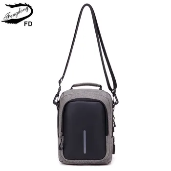 

FengDong male small messenger bag men mini cross body bags boy waterproof usb charge one shoulder bag reflective strip bagpack