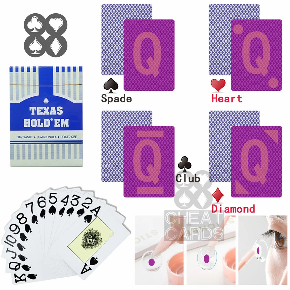 Perpsective покерные игровые карты Texas Hold'em Poker пластиковые шпаргалки меченые карты волшебные очки УФ контактные линзы Гамбл обман