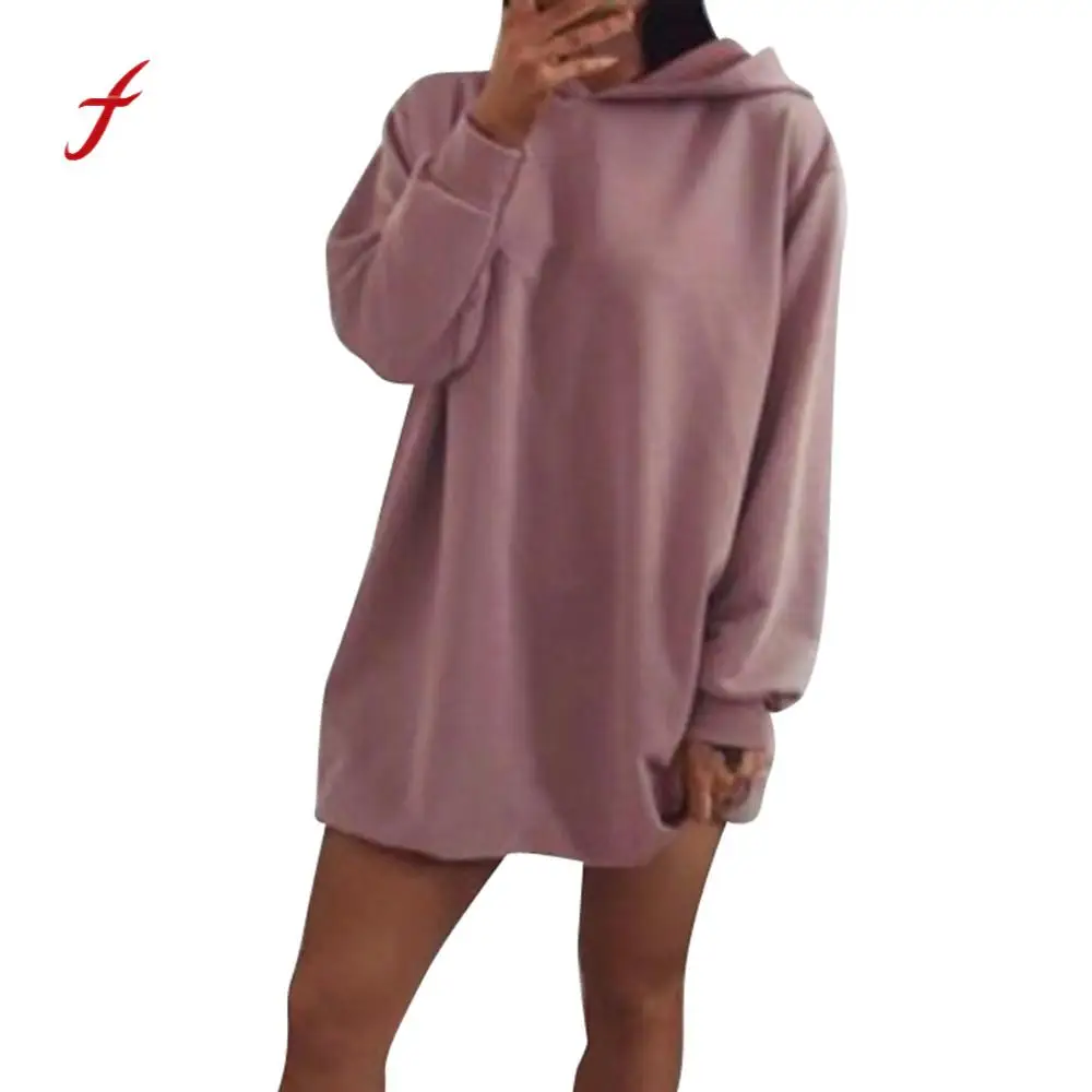 

Feitong Winter Women Solid Hooded Mini Dress Fashion Casual Long Sleeve Thin Loose Hoodies Short Mini Dress vestidos verano /PT