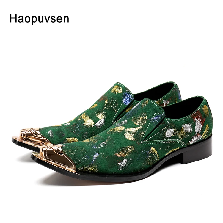 

2018 brand Haopuvsen New Handmade Suede leather Men Wedding shoes Fashion loafers Luxury party men shoes men's flats size US11