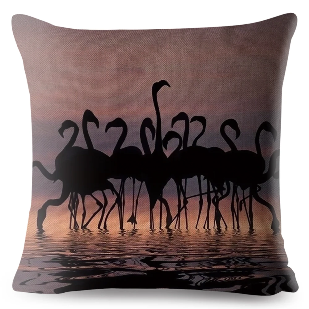 Наволочка с рисунком Фламинго 45*45 см льняная Наволочка на подушку Чехлы для подушек украшение для дома с изображением животных Чехлы для