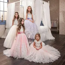Фиолетовый Платья для девочек на свадьбу из бисера Кристалл Кружево до Аппликация бальное платье Платье для первого причастия для Обувь