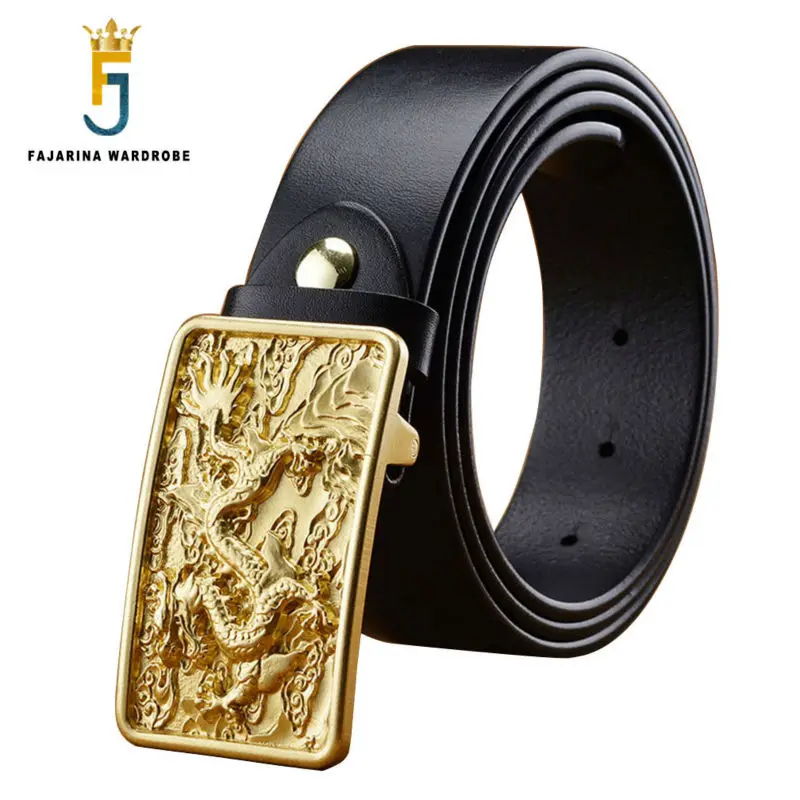 FAJARINA Designer Mens Blank Smooth Dragon Pattern Brass Buckle Belts