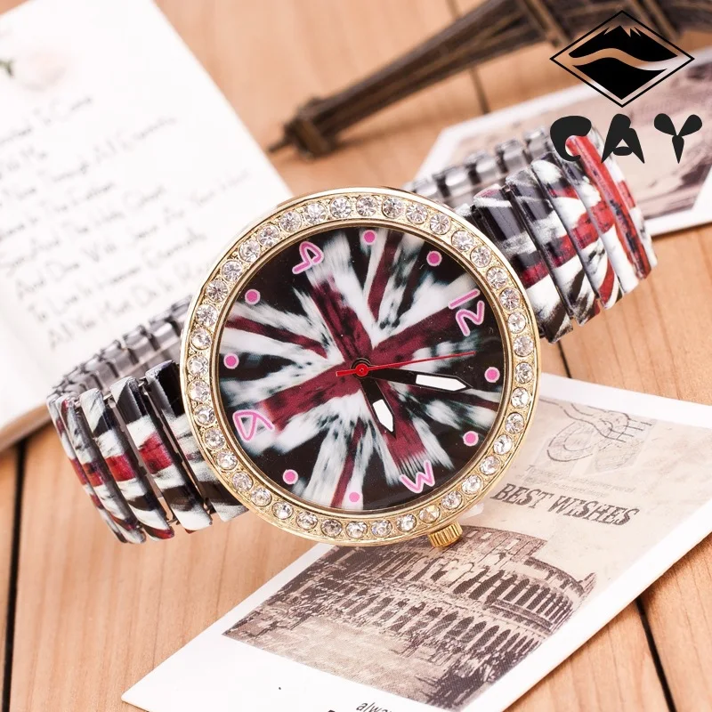 Free shipping printing color elastic belt watch fashion circle drilling accessories cross ladies | Наручные часы