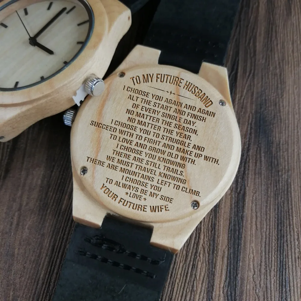 To My Fiance-Engraved Wood Watch I Wish I Could Turn Back Time Luxury Watche Wrist Watch Japan Automatic Quartz Watches Men gift provision could ve had it all 1 cd