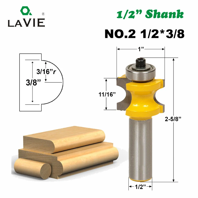 LAVIE 1 шт. 12 мм 1/2 хвостовик Bullnose полукруглый Бит Endmill фрезы дерево 2 Флейта подшипник, Деревообрабатывающий инструмент Фрезы 03008 - Длина режущей кромки: NO.2 9.52MM