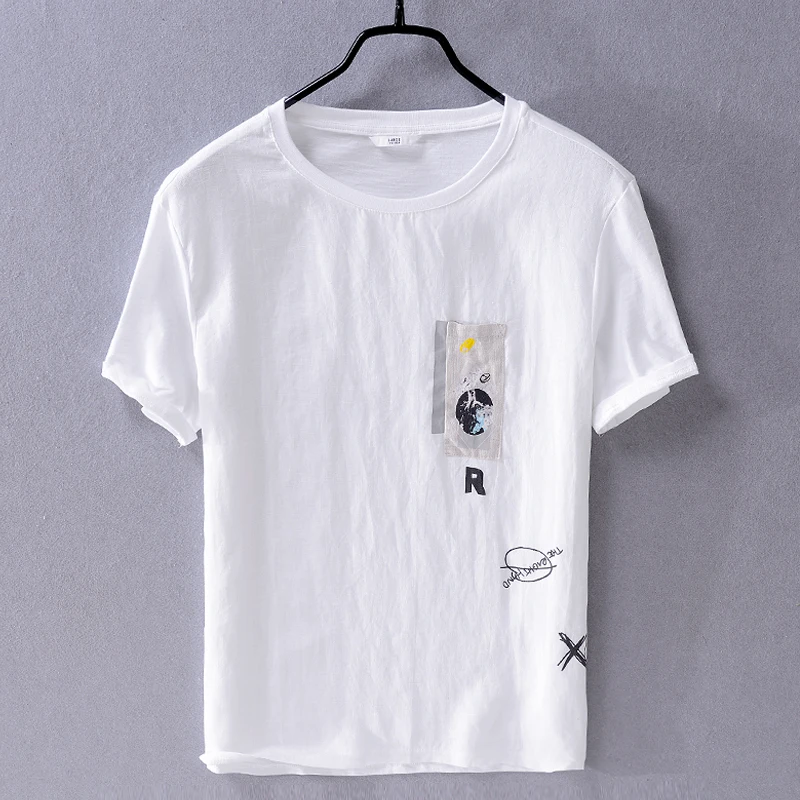 

New style brand t-shirt men linen and cotton white t shirt mens fashion summer casual t shirts for men tops chemise camiseta