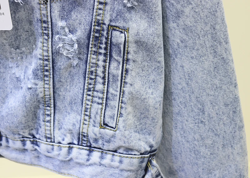 Korobov Корейские осенние новые поступления джинсовые куртки с длинным рукавом, жемчугом, бабочками и бриллиантами пальто с карманами джинсовая куртка Femme 78039