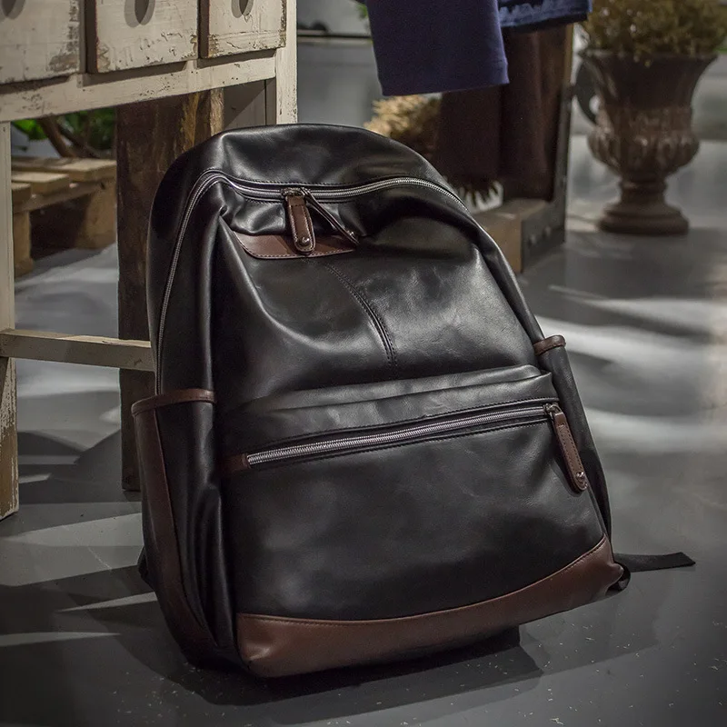 

High Quality PU Men's Casual Backpack College Style Fashion Men's Bag Soft Leather Leisure Travel Computer Bag