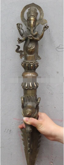 

B0601 42521"India Hindustan Four arm elephant Bronze god wealth Vajrapestle DIAMOND MACE