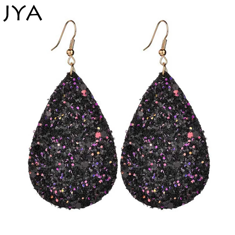 

JYA Retro Dangle Earrings for Women Pu Feather Water Drop Multi-colors Rhinestone Hook Earring Jewelry Statement Party Accessory