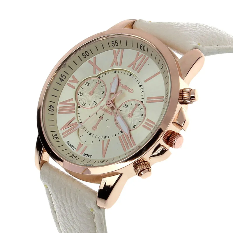 Мода Женева римскими цифрами Искусственная кожа аналоговые кварцевые Для женщин наручные часы, и# D