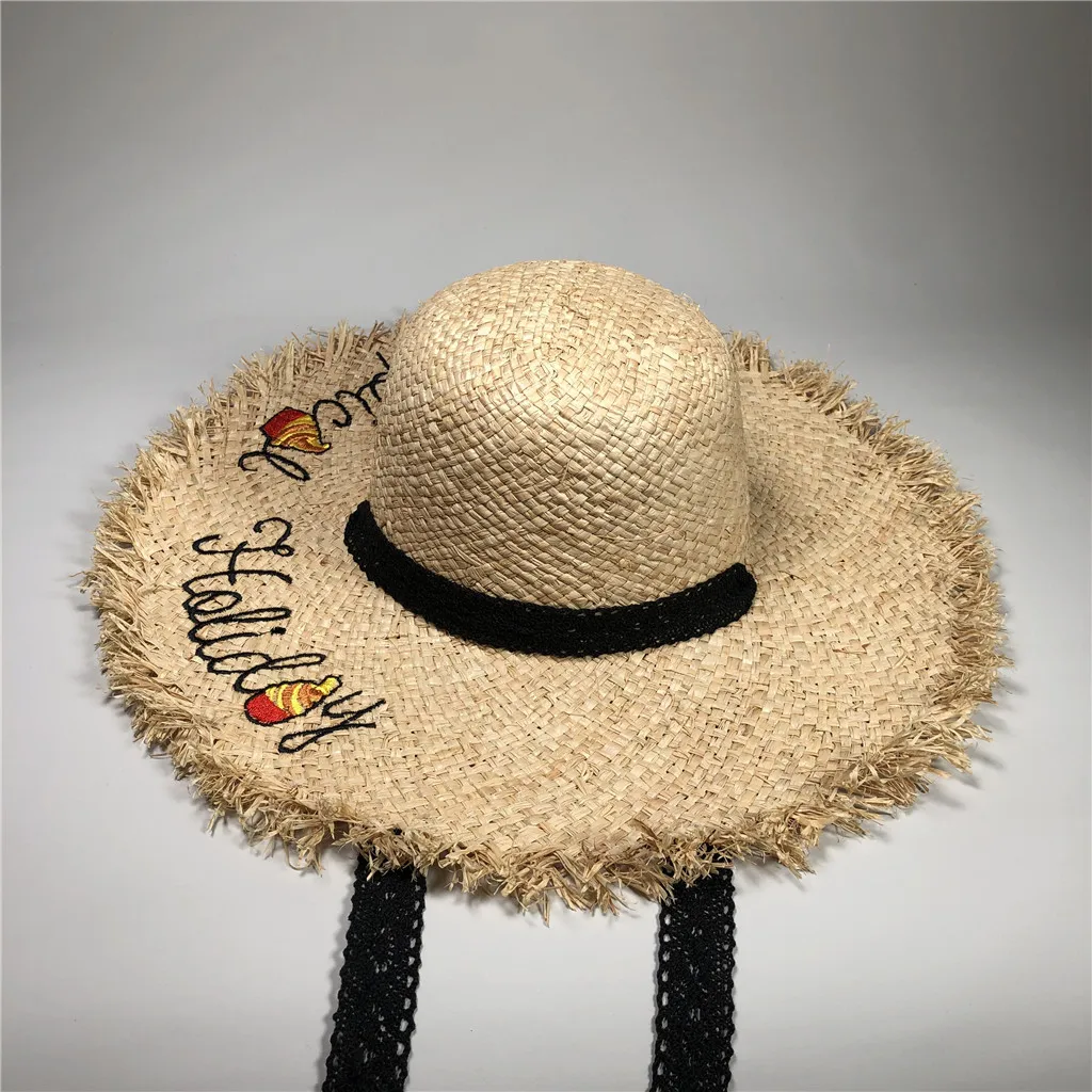 MUQGEW Повседневная родитель-ребенок горячий стиль плетение бумажными трубочками измельченный пляж вышивка Цитата Floppy Edge цвет-блок открытый Солнцезащитная шляпа