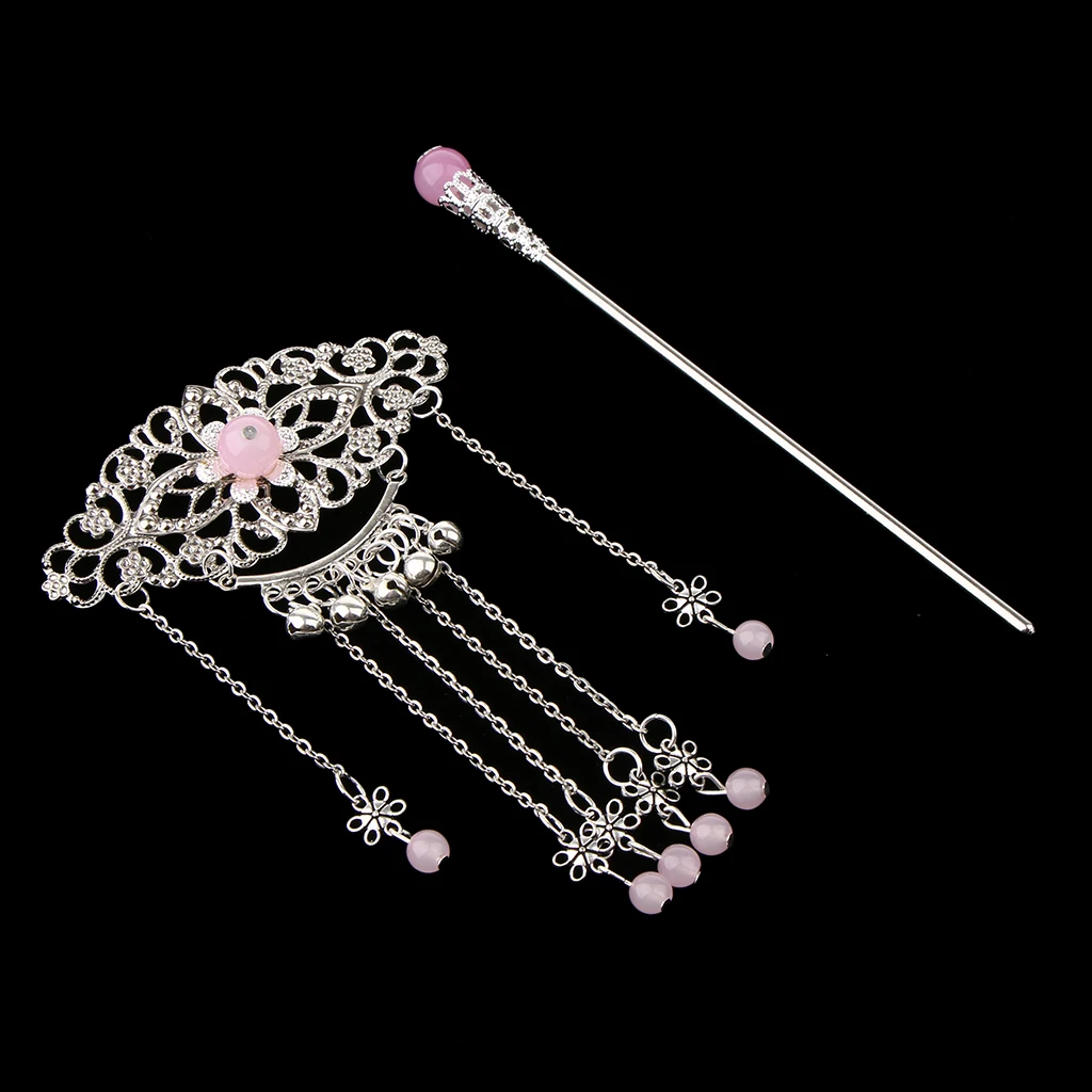 Womens Retro Traditional Chinese Wedding Floral Tassels Bells Hair Stick Chignon Chopsticks Headwear Jewelry