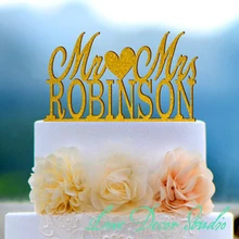 6"golden Acrylic Wedding Cake Topper, Peronalized Mr and Mrs cake Topper, Custom Made Last Name Cake Toppe