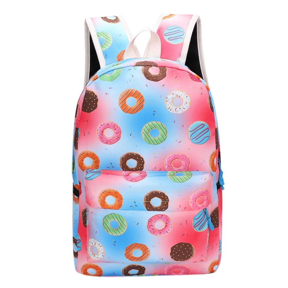 

2018 Fashion Donuts Backpack 3D Printing Travel Soft Back Women Mochila Zipper Bag Backpacks for Teenage Girls Cute Rucksack