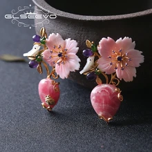 GLSEEVO, натуральный Родохрозит, камень, брошь на булавке, перламутр, цветок, броши с птицами для женщин, двойное использование, роскошные ювелирные изделия GO0202