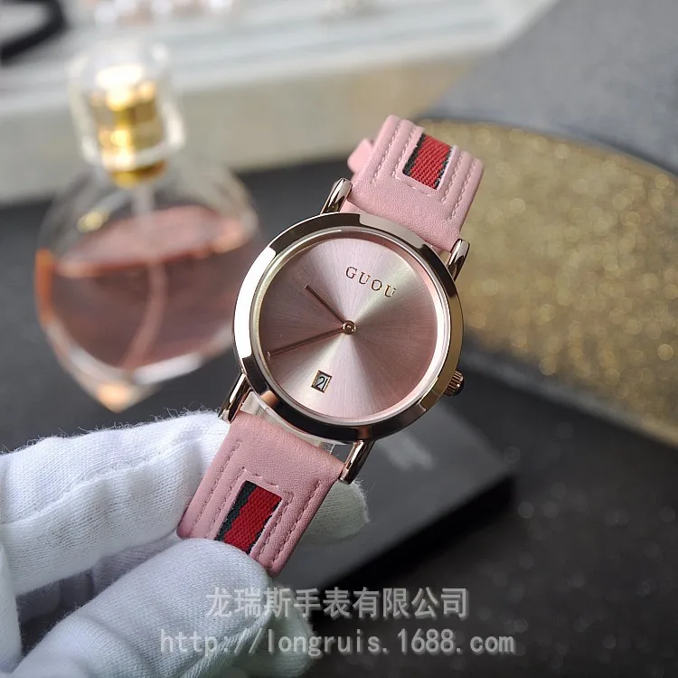

Luxury GUOU Brand durable ultra-thin fashion Calendar Genuine Leather women's Casual watches ladies Quartz Simple Wristwatches