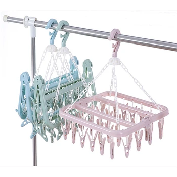 

32 Folding adult windproof clothes hanger E355 plastic multi clip children's socks wholesale home hangers