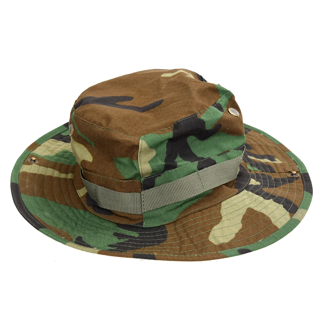 Fishing Line Brim Sun Hat Bucket Military Woodland Camo Color