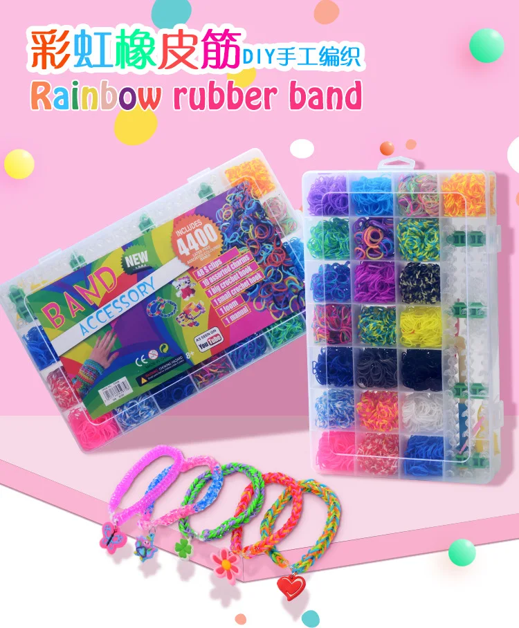 4400 шт. радужные резиновые ленты Набор для плетения DIY игрушки ткацкий станок Ремесло Ребенок браслет коса силиконовые эластичные плетеные ленты подарки для девочек