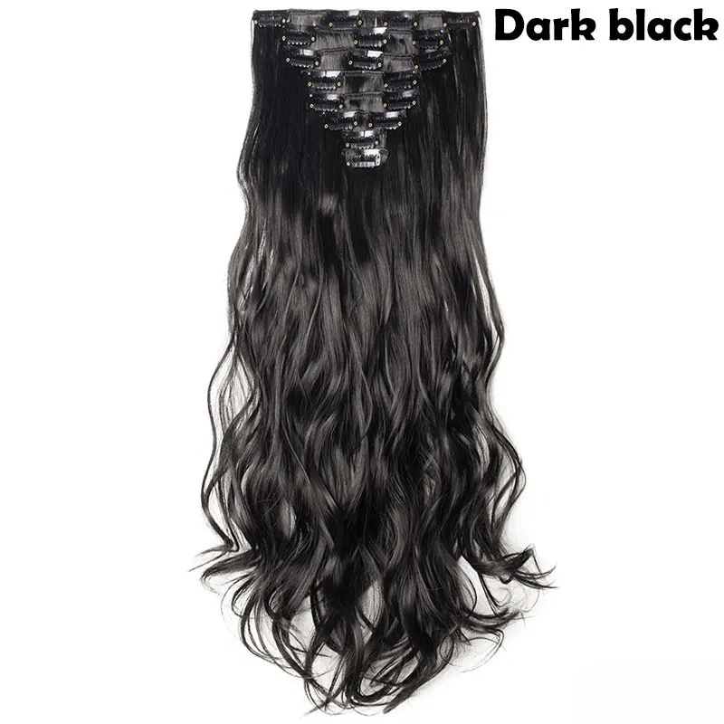 dark black SNOILITE 24 дюймов 8 шт./компл. волнистые 18 клипов в искусственных волосах Стайлинг Синтетические пряди для наращивания волос, парик, заколки, заколки для волос, трессы, наращивание волос - Цвет: dark black